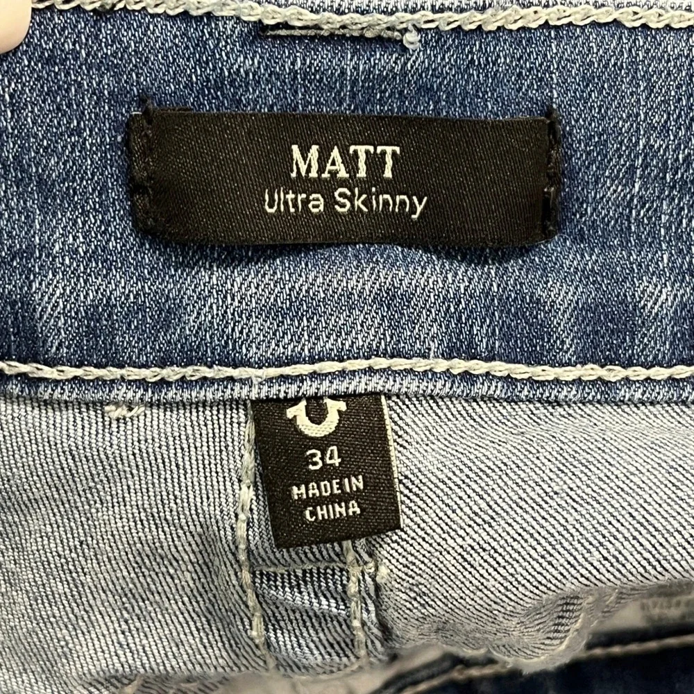 True Religion Matt Ultra Skinny Jeans Men 34x31 Distressed Moto Patch Streetwear